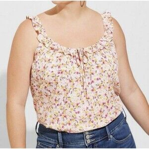 Torrid Ditsy Floral Ruffle Tie Front Tank Sleeveless Top Women’s Size 1X (1) EUC